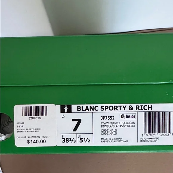 Adidas Blanc Sporty & Rich White and Green Sneakers with Gold Charm - Picture 7 of 7